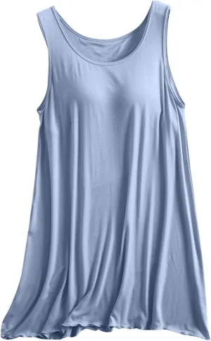 Women Sleeveless Nightshirt Soft Padded Bra Pajamas Dress Crew Neck Summer Nightgown Solid Home Lounge Sleepwear