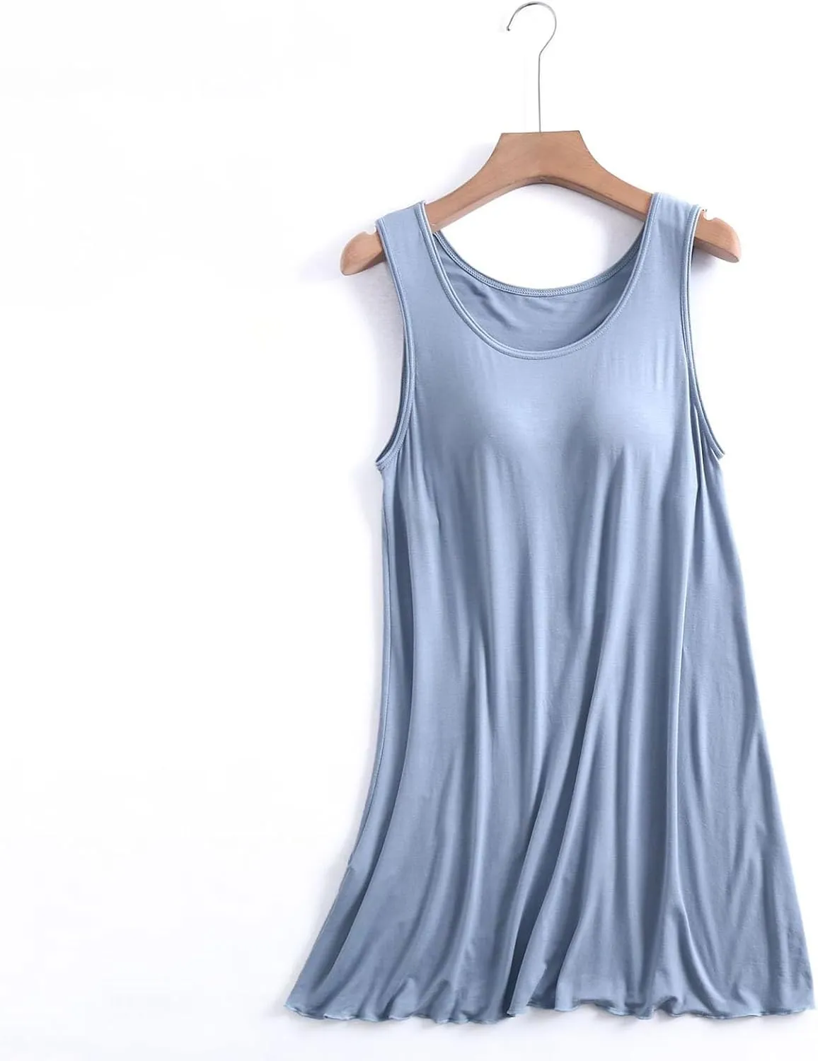 Women Sleeveless Nightshirt Soft Padded Bra Pajamas Dress Crew Neck Summer Nightgown Solid Home Lounge Sleepwear