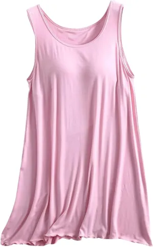 Women Sleeveless Nightshirt Soft Padded Bra Pajamas Dress Crew Neck Summer Nightgown Solid Home Lounge Sleepwear