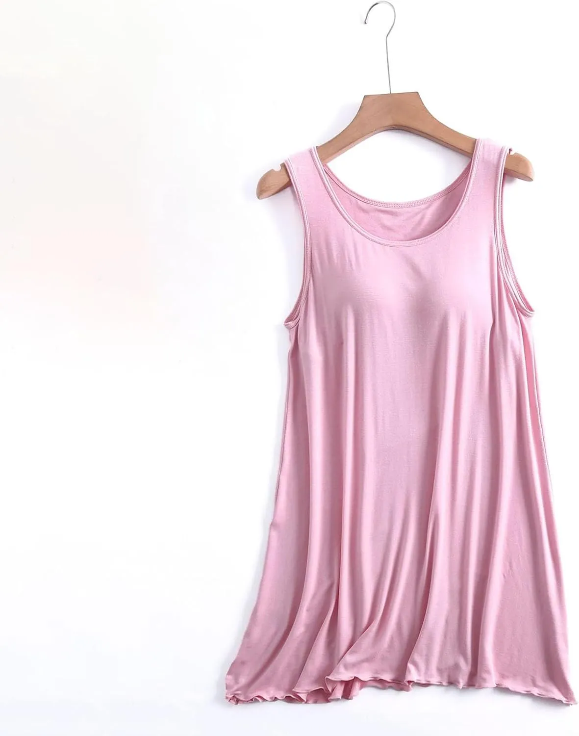 Women Sleeveless Nightshirt Soft Padded Bra Pajamas Dress Crew Neck Summer Nightgown Solid Home Lounge Sleepwear