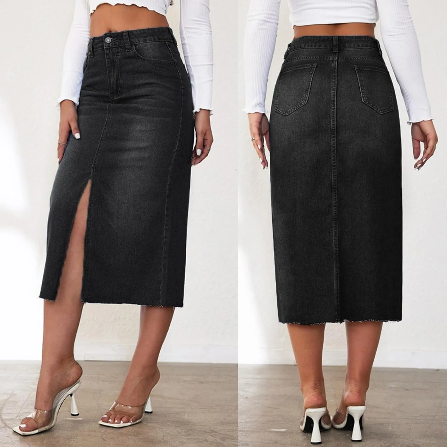 Women Slit Denim Maxi Skirt High Waist Split A-Line Pencil Long Jean Skirt Slim Fit Vintage Cargo Y2k Jean Skirt