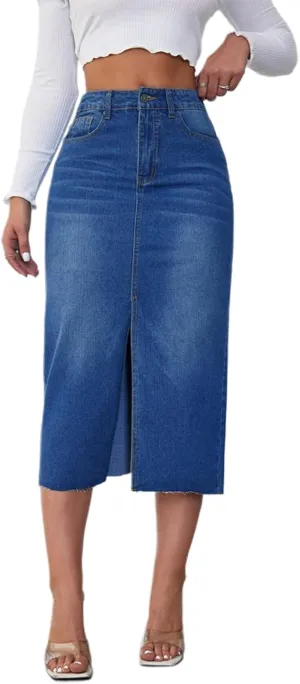Women Slit Denim Maxi Skirt High Waist Split A-Line Pencil Long Jean Skirt Slim Fit Vintage Cargo Y2k Jean Skirt
