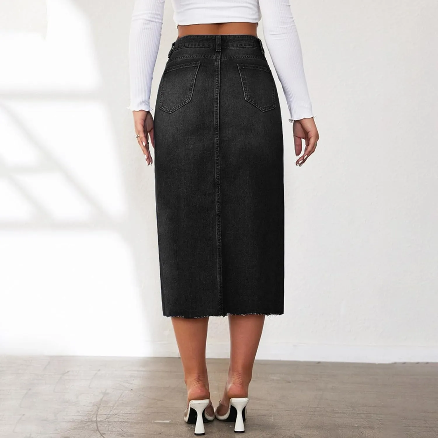 Women Slit Denim Maxi Skirt High Waist Split A-Line Pencil Long Jean Skirt Slim Fit Vintage Cargo Y2k Jean Skirt