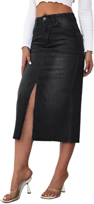 Women Slit Denim Maxi Skirt High Waist Split A-Line Pencil Long Jean Skirt Slim Fit Vintage Cargo Y2k Jean Skirt