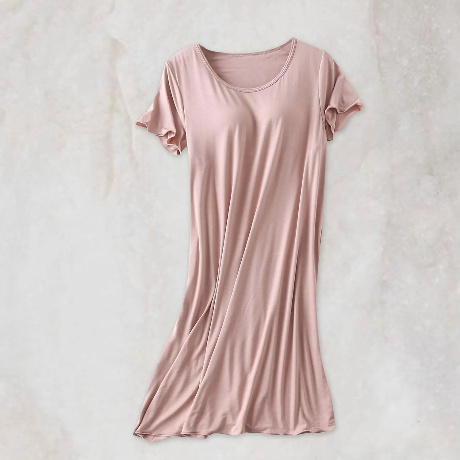 Women Soft Nightgown Comfy Lounge Nightshirt with Built in Bra Short Sleeve Sleep T Shirt Dress Cotton Lounge Pajamas