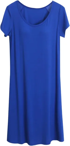 Women Soft Nightgown Comfy Lounge Nightshirt with Built in Bra Short Sleeve Sleep T Shirt Dress Cotton Lounge Pajamas
