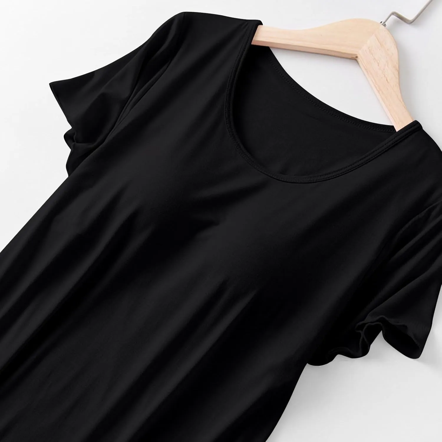 Women Soft Nightgown Comfy Lounge Nightshirt with Built in Bra Short Sleeve Sleep T Shirt Dress Cotton Lounge Pajamas