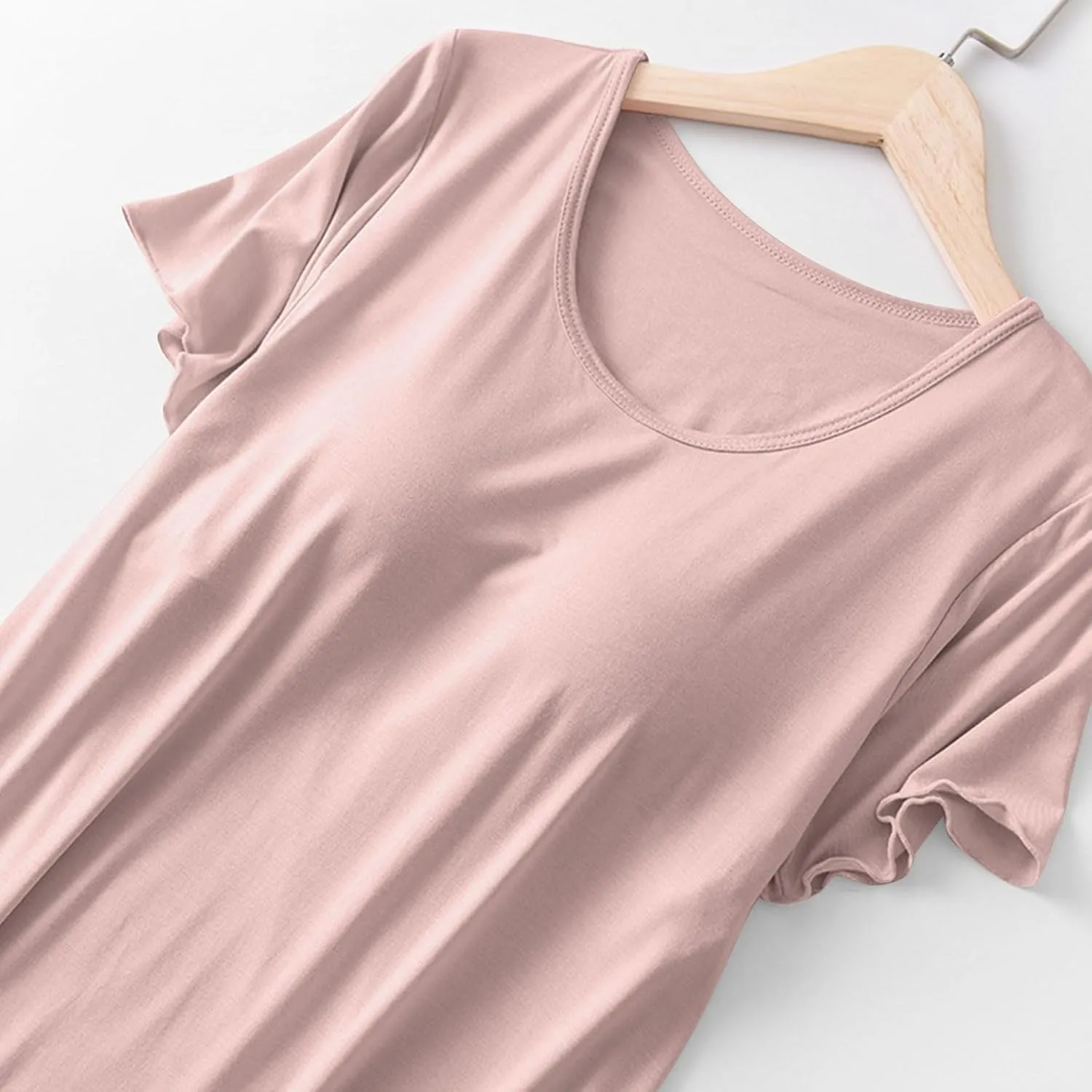 Women Soft Nightgown Comfy Lounge Nightshirt with Built in Bra Short Sleeve Sleep T Shirt Dress Cotton Lounge Pajamas