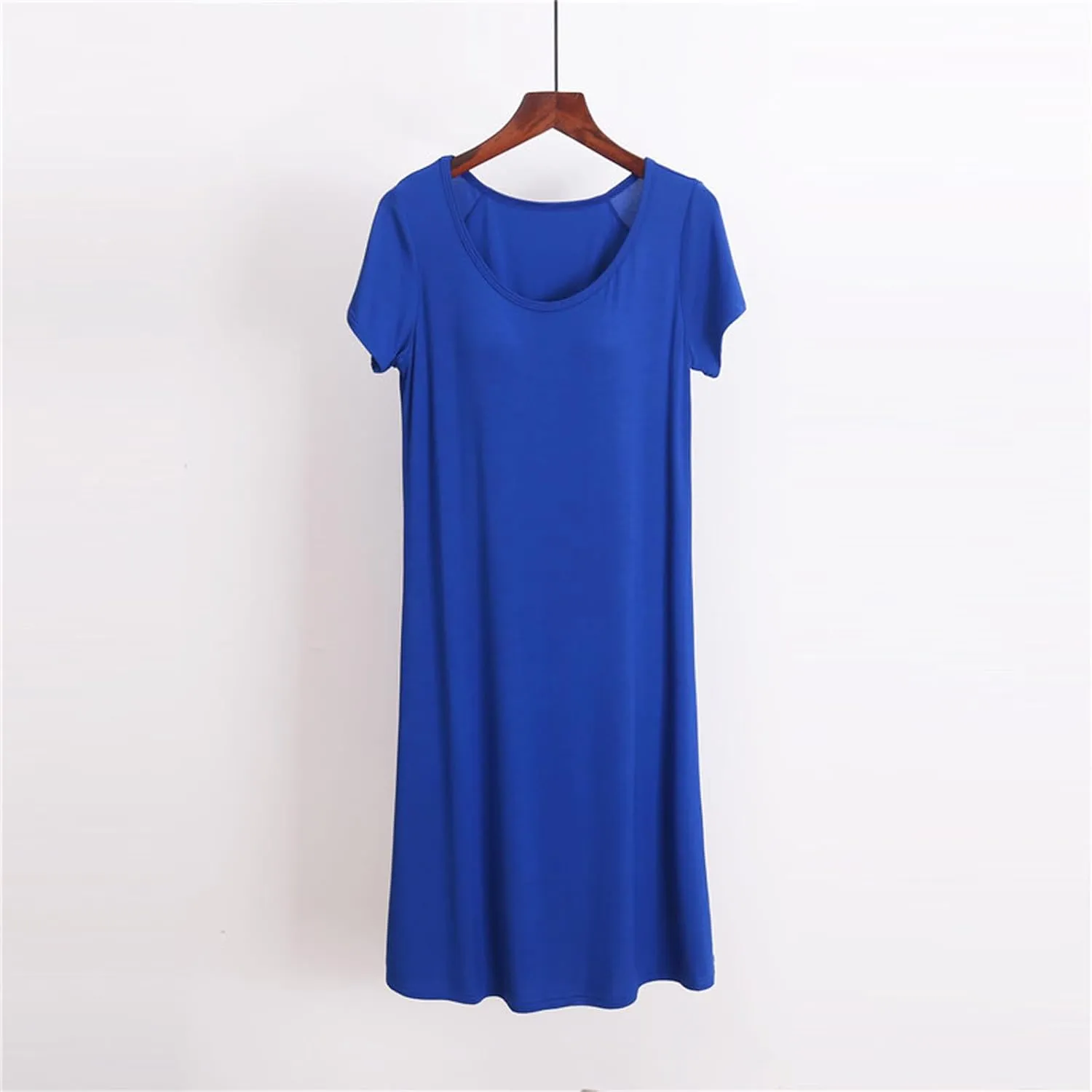 Women Soft Nightgown Comfy Lounge Nightshirt with Built in Bra Short Sleeve Sleep T Shirt Dress Cotton Lounge Pajamas