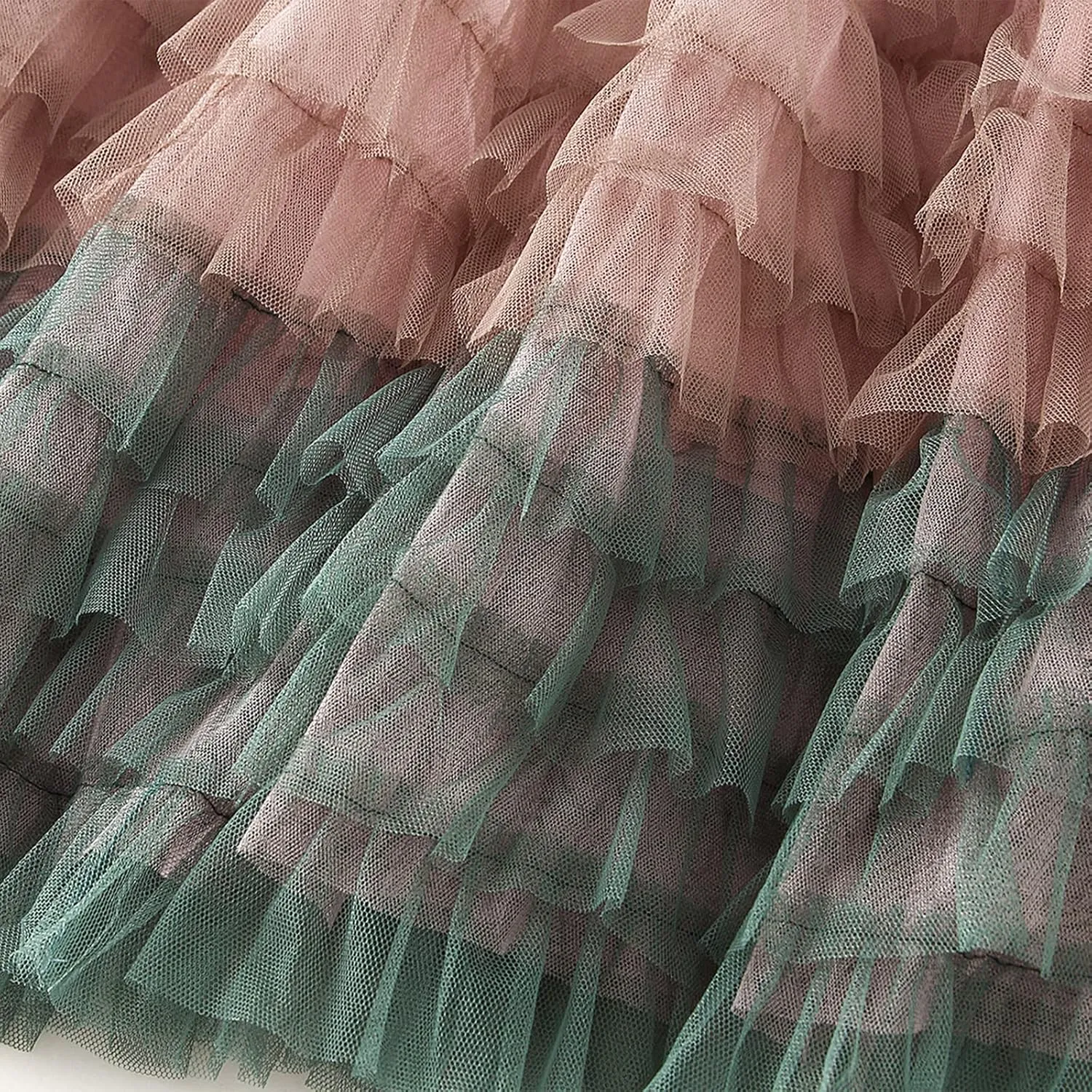 Women Tulle Tutu Skirt Multilayer Casual Gradient Color Elastic Mesh Princess Skirt Ruffle Swing Casual Long Maxi Skirts