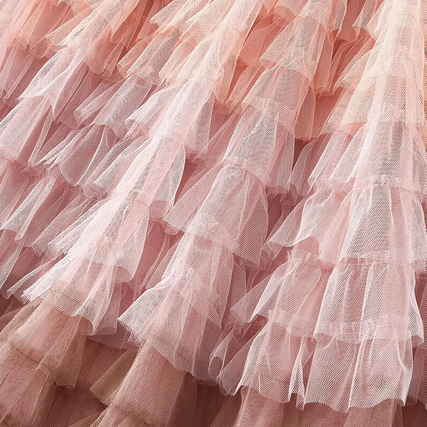 Women Tulle Tutu Skirt Multilayer Casual Gradient Color Elastic Mesh Princess Skirt Ruffle Swing Casual Long Maxi Skirts