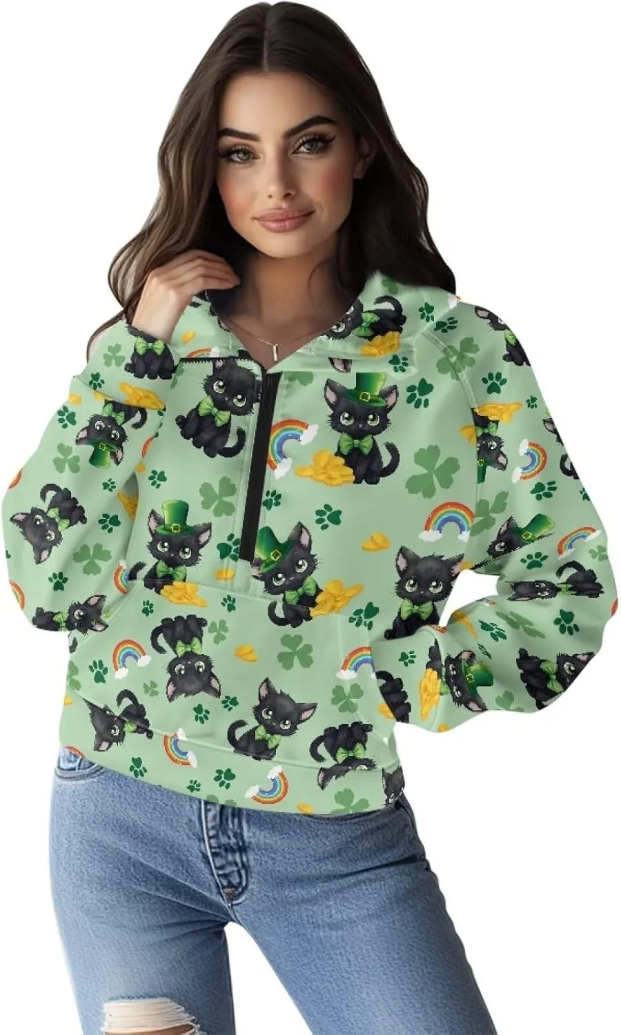 Womens 1/2 Zip Hoodie Crop Sweatshirt Long Sleeve Pullover Top Oversized Jacket Fall Fashion Outfit S-2XL