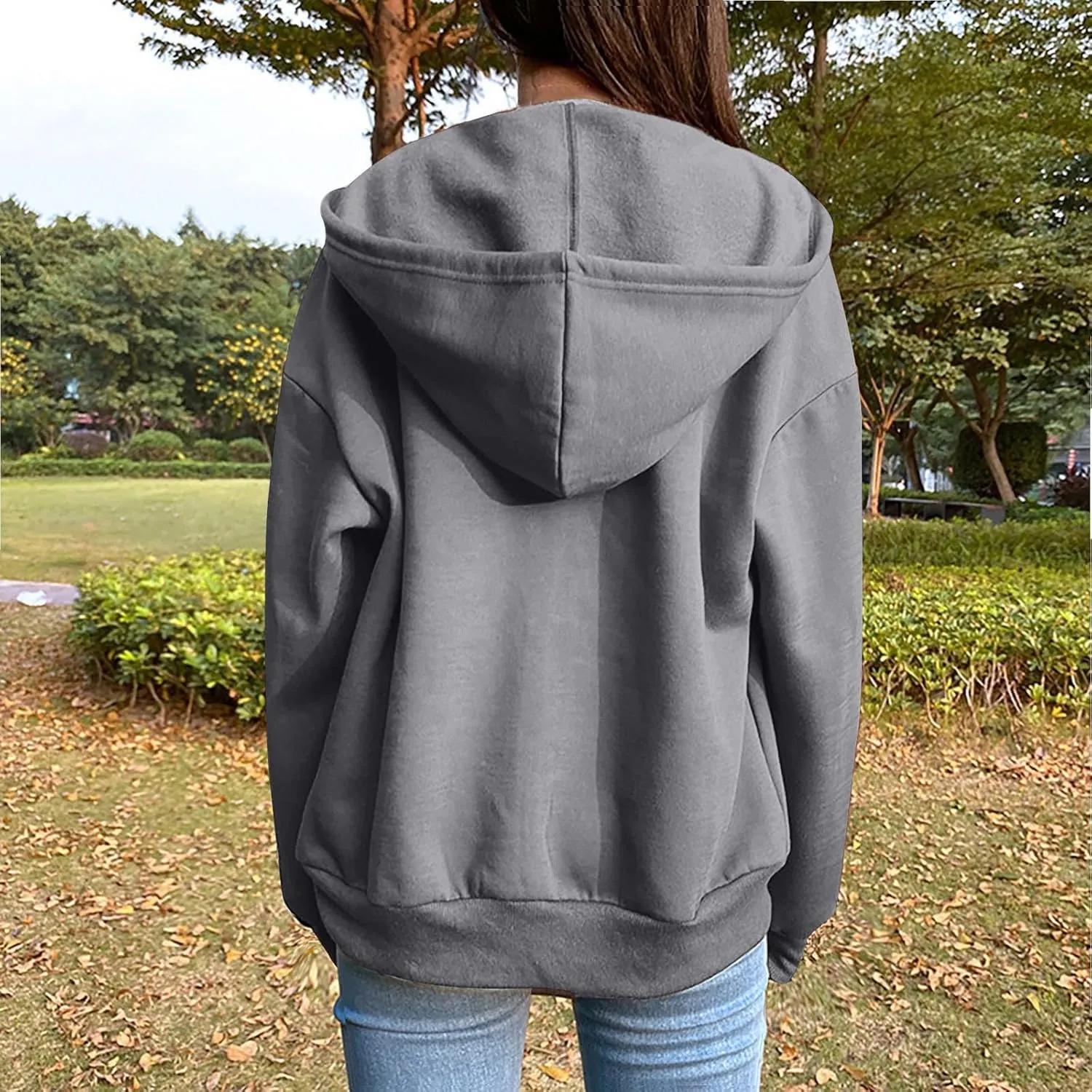 Women's 2024 Fall Zip Up Hoodies Sweatshirt Solid Color Long Sleeve Oversized Coat Casual Cozy Fall Winter Outfits