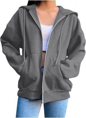 Women's 2024 Fall Zip Up Hoodies Sweatshirt Solid Color Long Sleeve Oversized Coat Casual Cozy Fall Winter Outfits