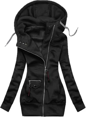 Womens 2024 Fashion Solid Hooded Outwear Zipper Long Sleeve Overcoat Comfy Soft Slim Fleece Coat Daily Winter Clothes