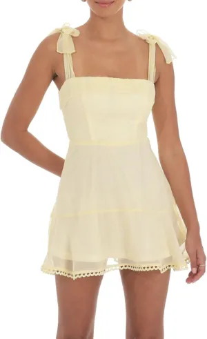 Womens 2025 Summer Floral Mini Dress Sleeveless Backless Tie Up Shoulder Strap Double Layer Ruffle Dress