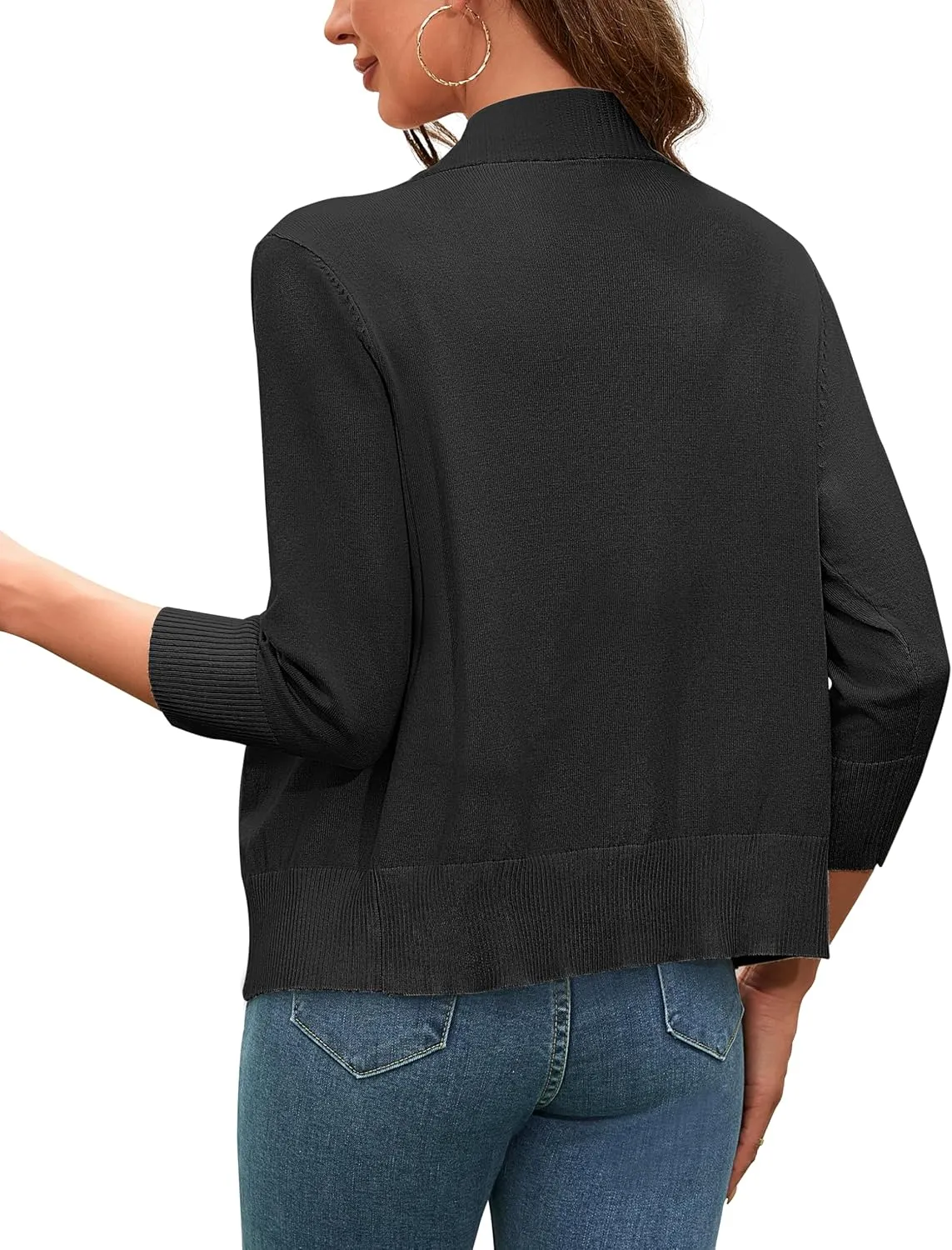Women's 3/4 Sleeve Open Front Cropped Cardigan Sweaters Bolero Shrugs for Women S-XL