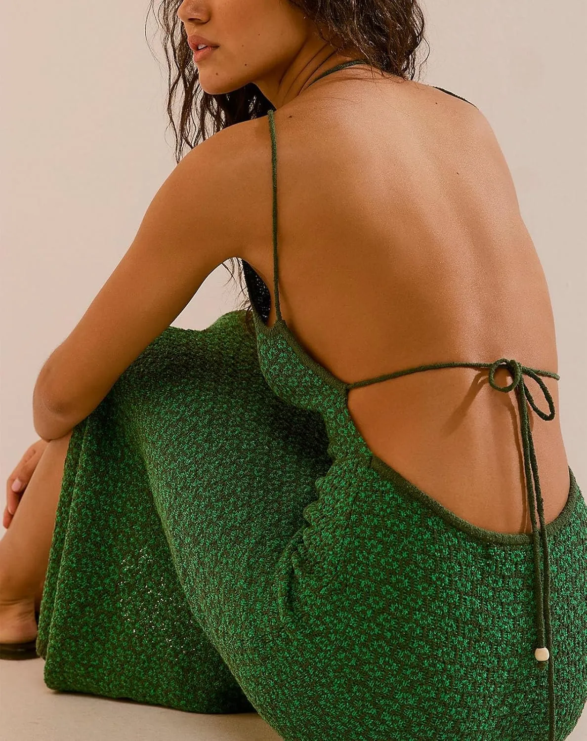 Womens Backless Beach Dress Crochet Tank Dress Split Bodycon Summer Dress Sleeveless Knit Sexy Vacation Sundresses