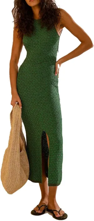 Womens Backless Beach Dress Crochet Tank Dress Split Bodycon Summer Dress Sleeveless Knit Sexy Vacation Sundresses