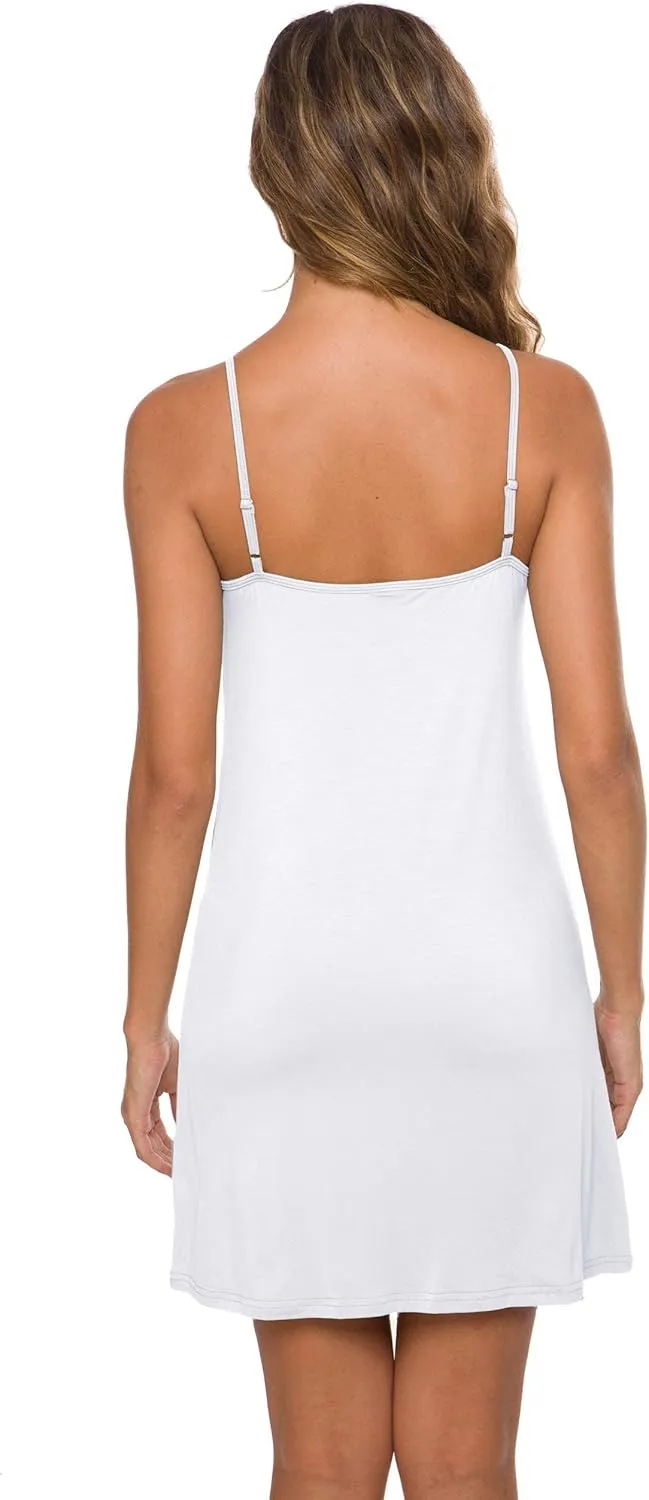 Women's Basic Adjustable Spaghetti Strap Cami Slip Mini Dress