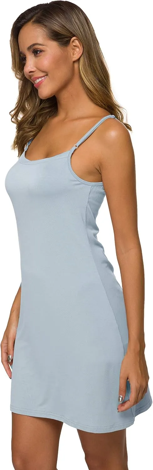 Women's Basic Adjustable Spaghetti Strap Cami Slip Mini Dress