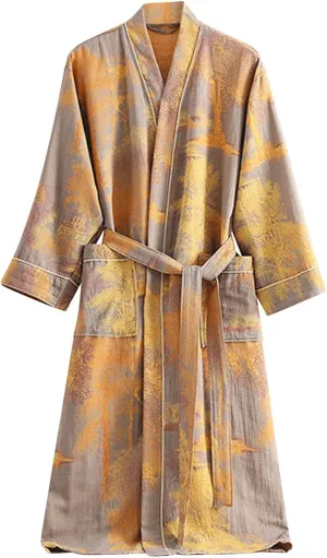 Womens Boho Floral Print Robe Lightweight Short Sleeve Bathrobe Soft Kimono Robes V-neck Loungewear with Pockets