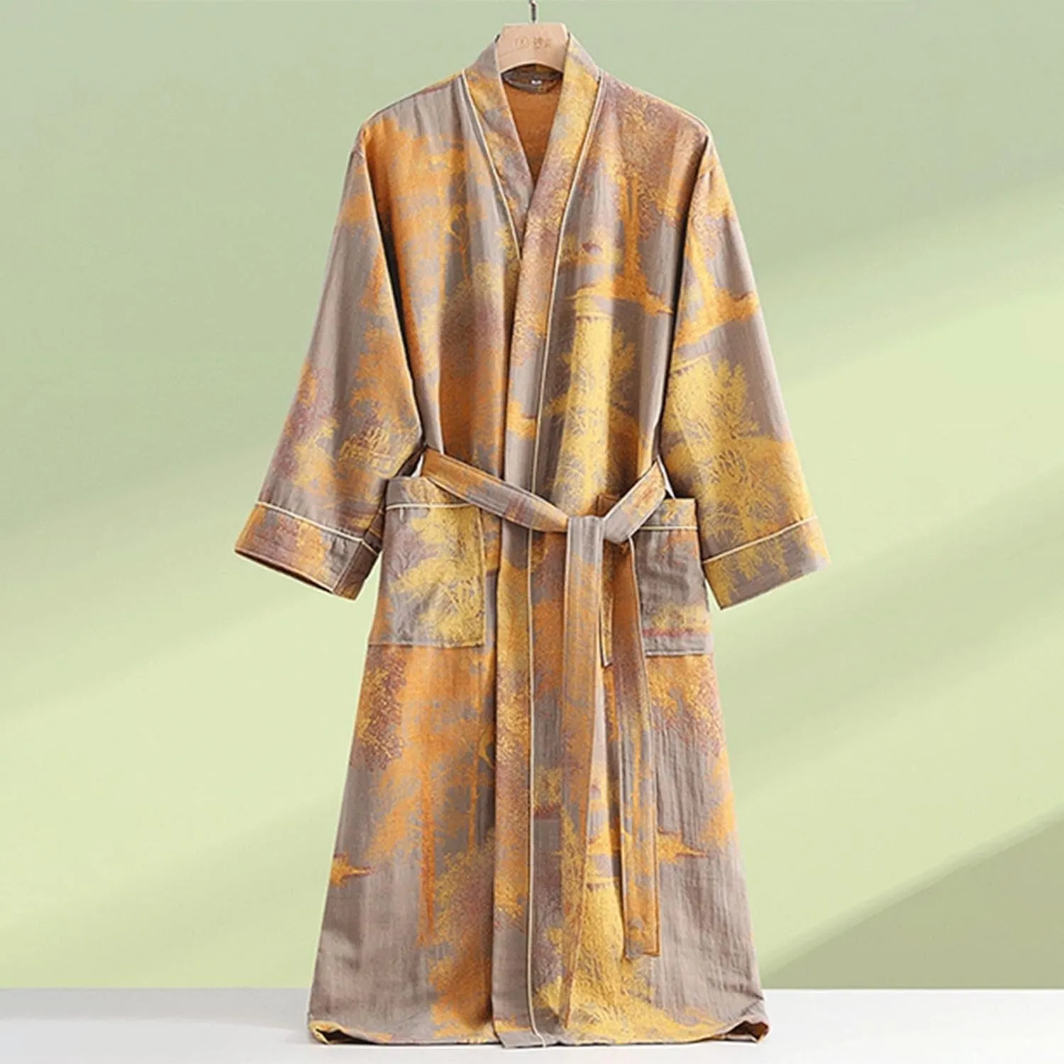 Womens Boho Floral Print Robe Lightweight Short Sleeve Bathrobe Soft Kimono Robes V-neck Loungewear with Pockets