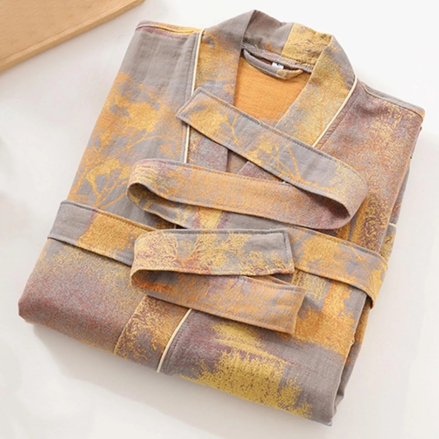 Womens Boho Floral Print Robe Lightweight Short Sleeve Bathrobe Soft Kimono Robes V-neck Loungewear with Pockets