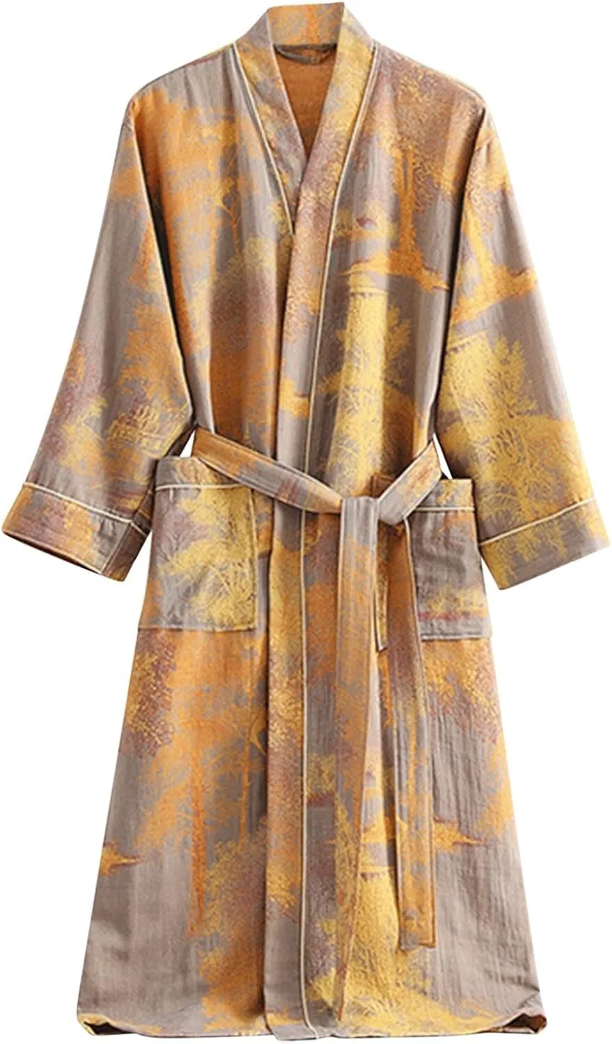 Womens Boho Floral Print Robe Lightweight Short Sleeve Bathrobe Soft Kimono Robes V-neck Loungewear with Pockets