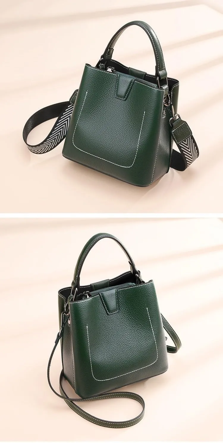 Women's Bucket Bag Handbag Shoulder Crossbody Bag Top Layer Cowhide Leather Chic Stylish Versatile Elegant Luxury