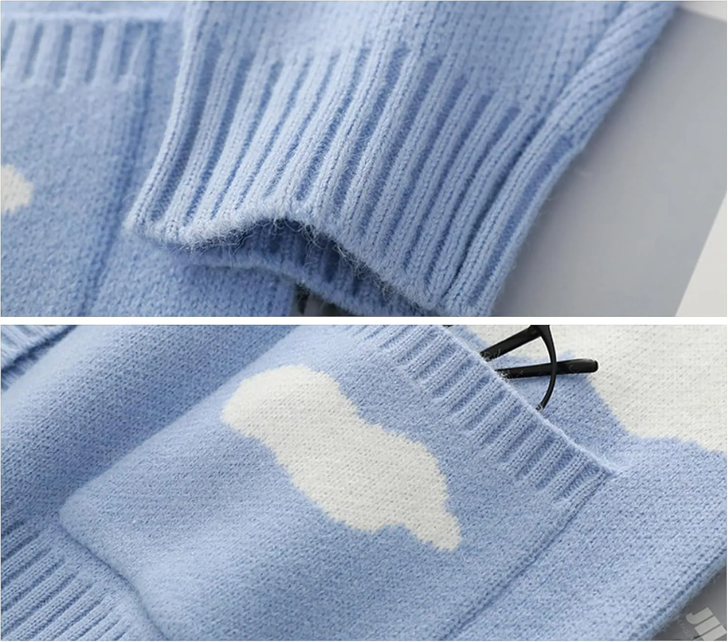 Women's Button Down Crew Neck Cardigan Kawaii Cloud Knitted Sweater with Pockets