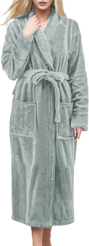 Women's Casual Bathrobes Solid Fleece Velvet Soft Thick Pajamas Nightgown Long Sleeve Knee Length Cozy Bathrobes Bath Robe Women's,Grey,XL