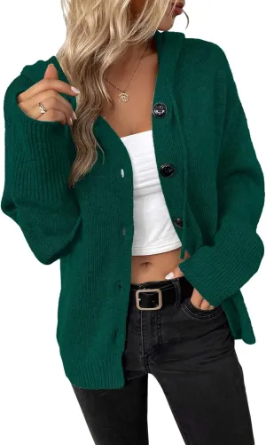Women's Casual Cardigan V Neck Button Down Hooded Sweaters Long Sleeve Hoodies Outfits
