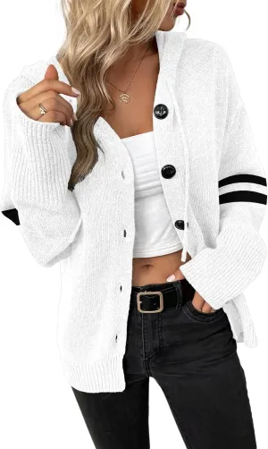 Women's Casual Cardigan V Neck Button Down Hooded Sweaters Long Sleeve Hoodies Outfits