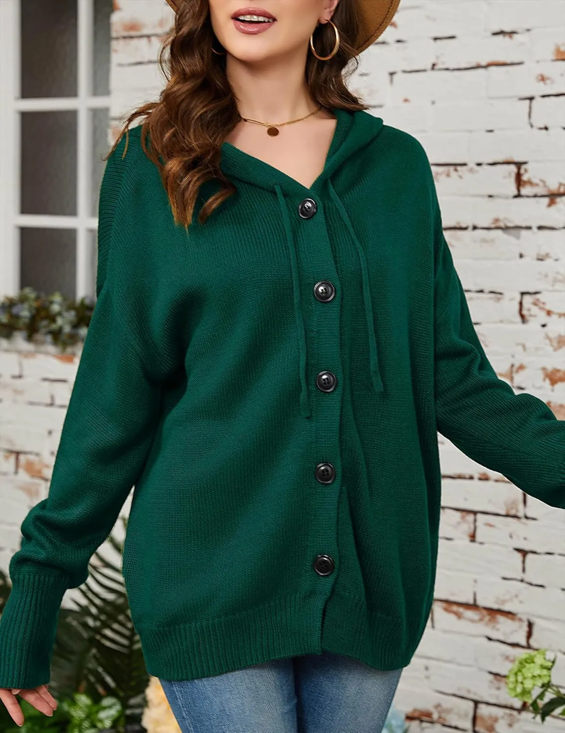 Women's Casual Cardigan V Neck Button Down Hooded Sweaters Long Sleeve Hoodies Outfits
