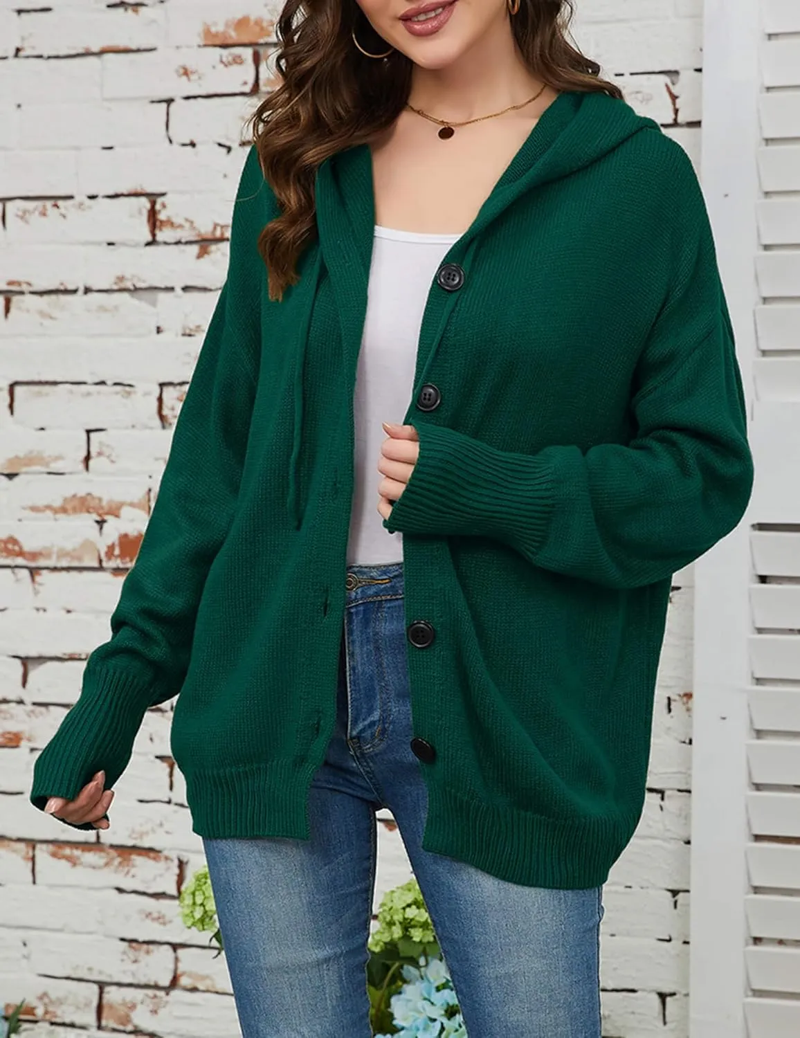 Women's Casual Cardigan V Neck Button Down Hooded Sweaters Long Sleeve Hoodies Outfits