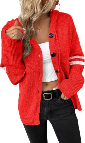 Women's Casual Cardigan V Neck Button Down Hooded Sweaters Long Sleeve Hoodies Outfits