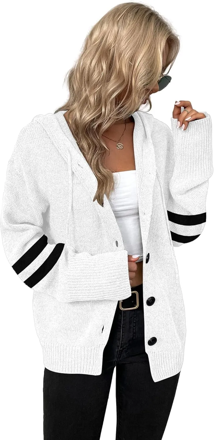 Women's Casual Cardigan V Neck Button Down Hooded Sweaters Long Sleeve Hoodies Outfits