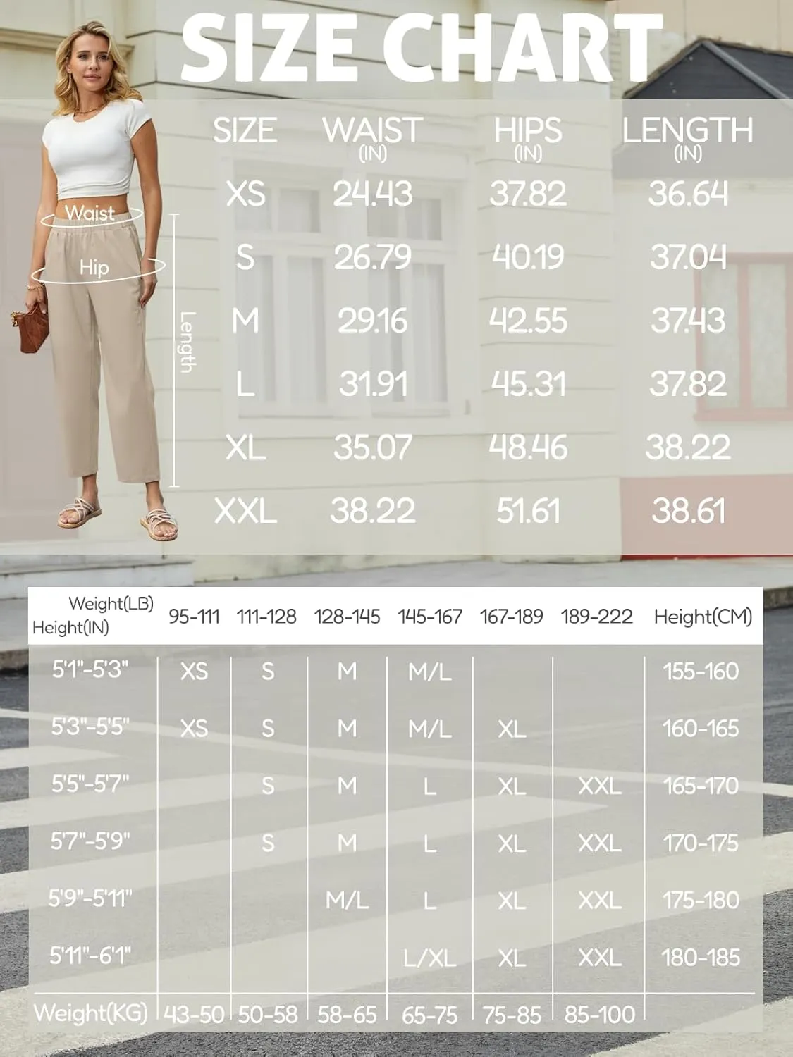 Womens Casual Summer Straight Leg Pants Elastic High Waist Beach Capris with Pockets