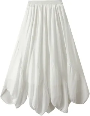 Women's Chiffon Flowy Long Skirt Asymmetrical Hem Elastic Waist Beach Skirts Lightweight Summer Casual Maxi Dress