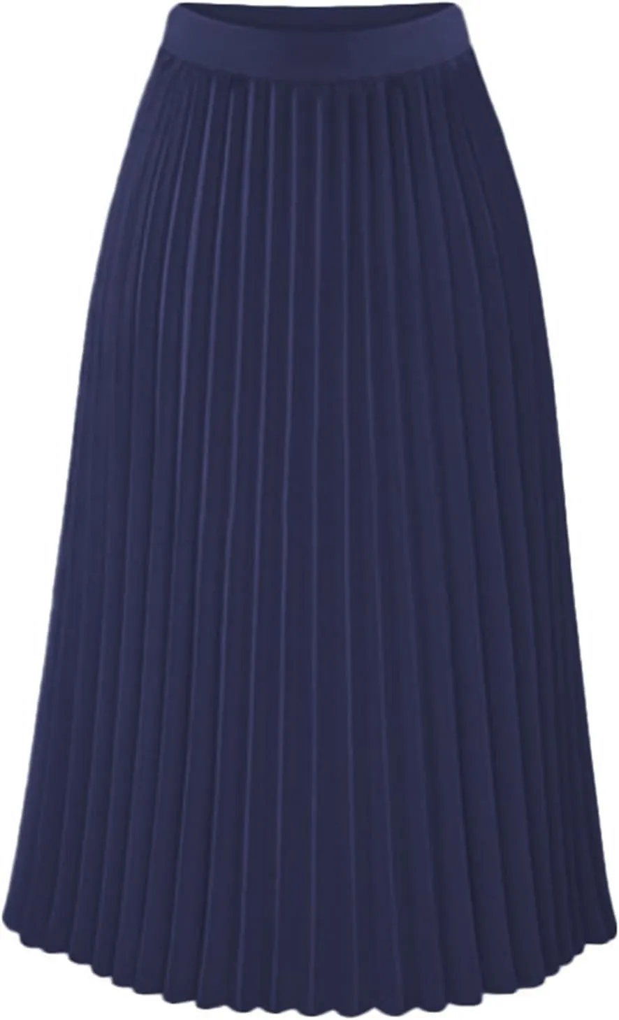 Women's Chiffon Pleated Midi Skirt High Waist Swing Boho Pleated Skirt Casual Solid Color Elastic A-Line Long Skirts