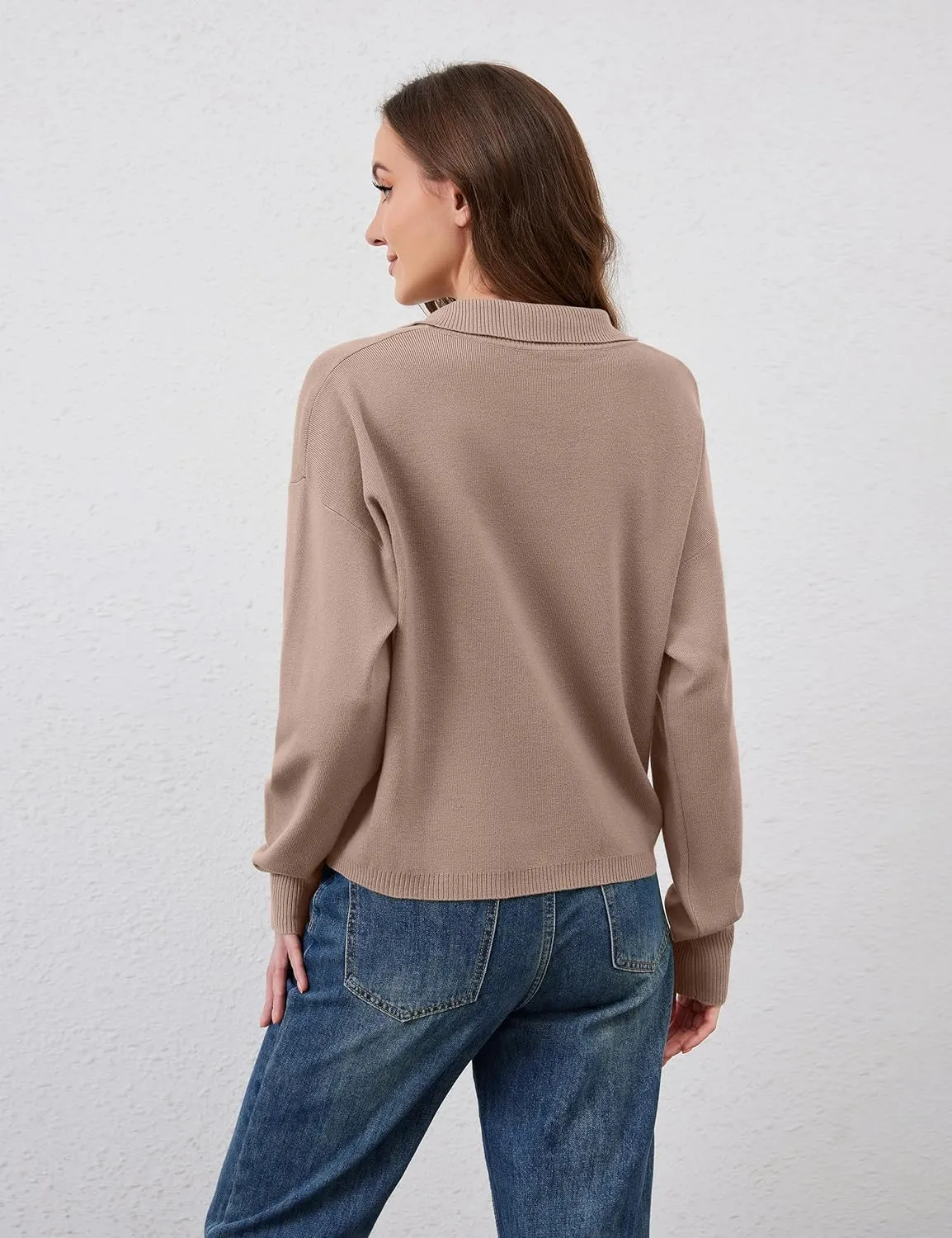 Womens Collared Cardigan Sweaters Button Down Polo Knit Cardigan Long Sleeve Button Up Sweater Top with Pocket