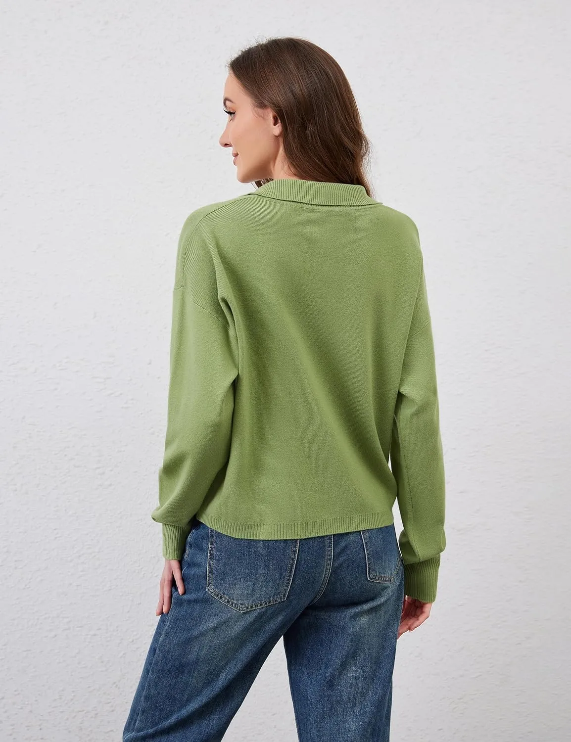 Womens Collared Cardigan Sweaters Button Down Polo Knit Cardigan Long Sleeve Button Up Sweater Top with Pocket