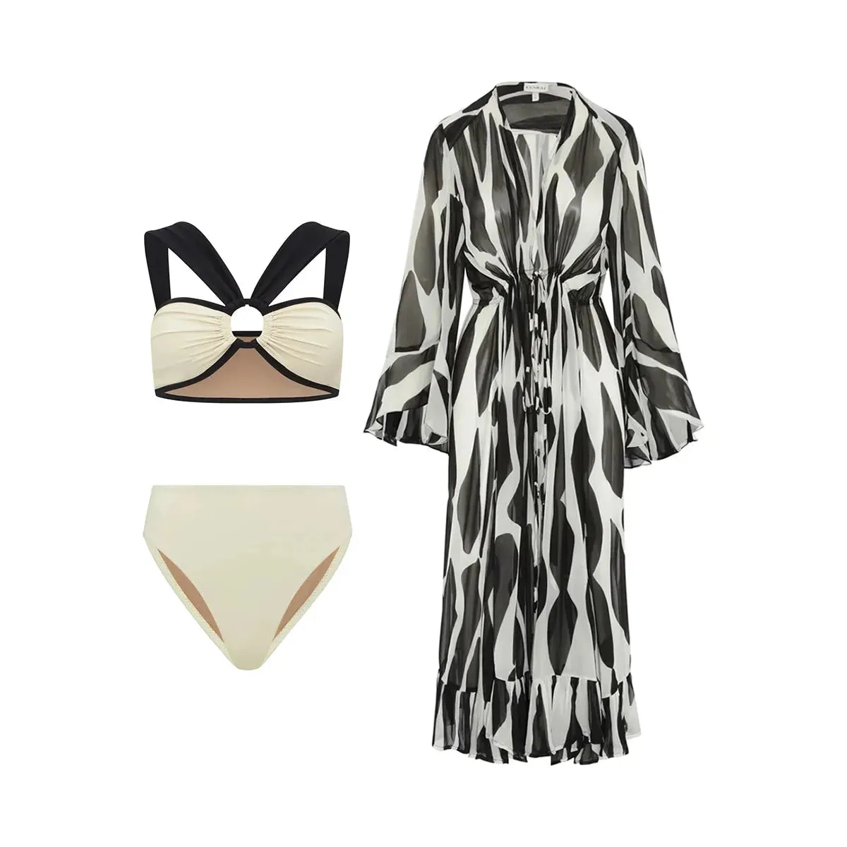 Women's Color Block One Piece Swimsuit or Bikini and Kimono or Cover Up Luxury Beach Swimwear