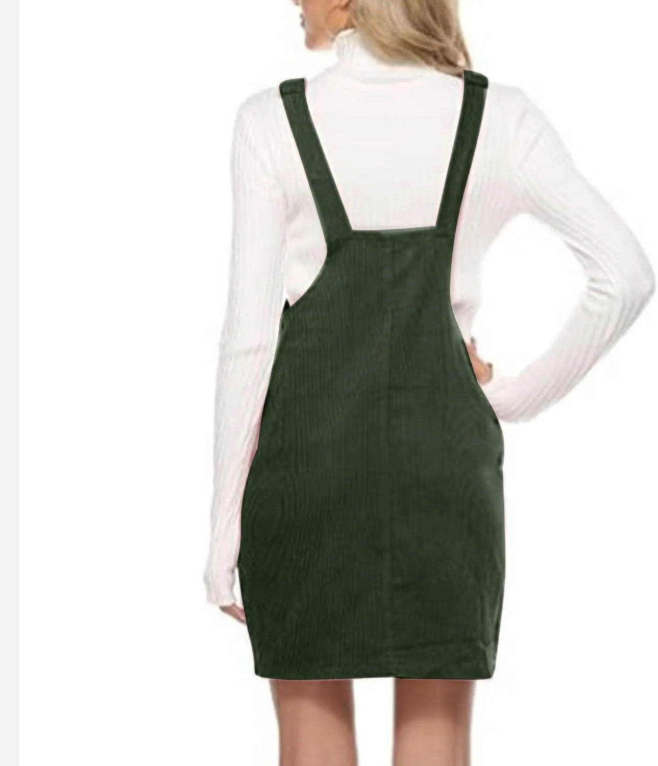 Women's Corduroy A Line Mini Dress Adjustable Button Down Strap Sundress Front Pockets Elegant Plain Cord Dresses