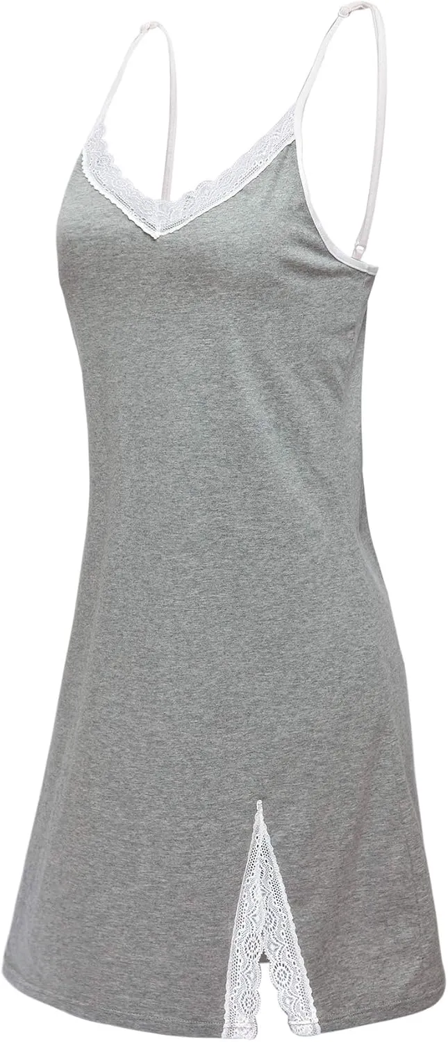 Womens Cotton Nightgown Full Slip Chemise Sleepwear Lace Lounge Dress