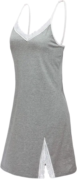 Womens Cotton Nightgown Full Slip Chemise Sleepwear Lace Lounge Dress