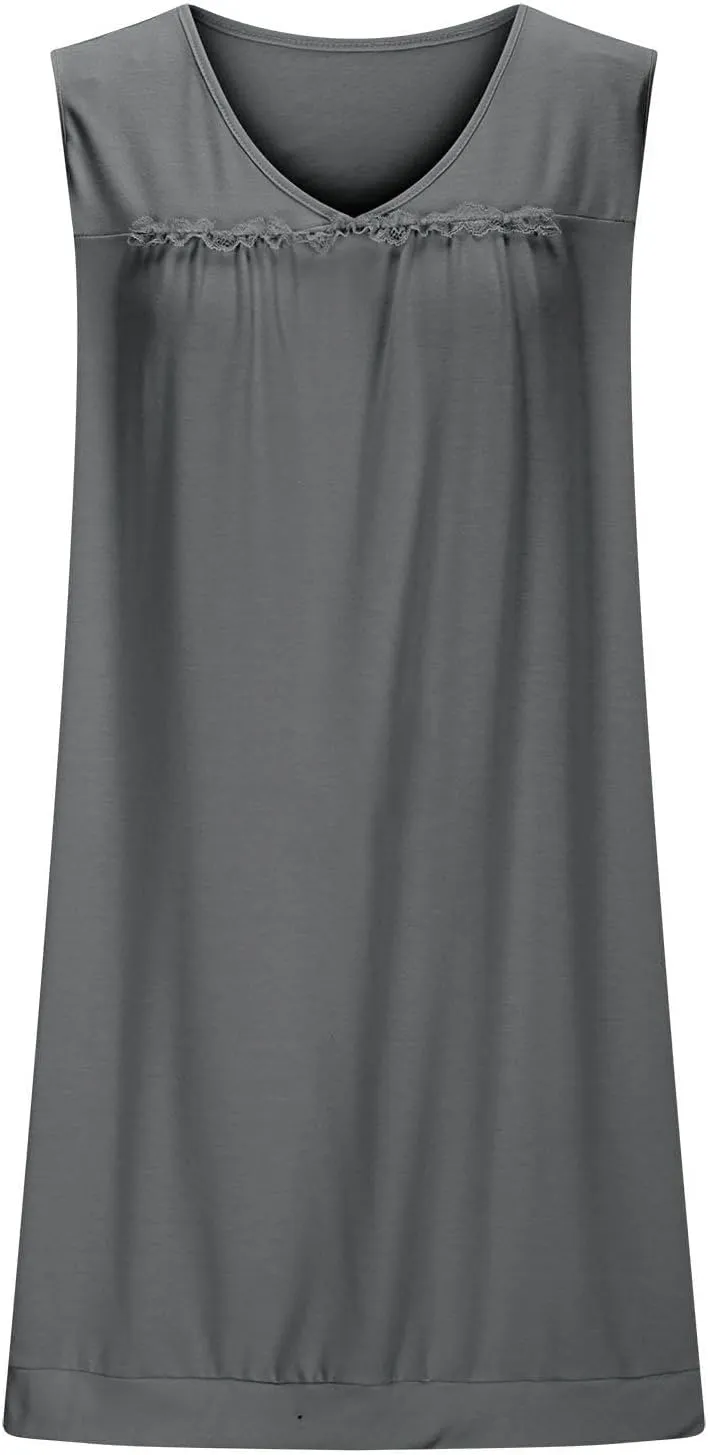 Women's Cotton Nightgowns Sleeveless Sleep Shirts Lace Night Shirts Sleep Dress Nightgown Ladies Sleepwear Night Gown