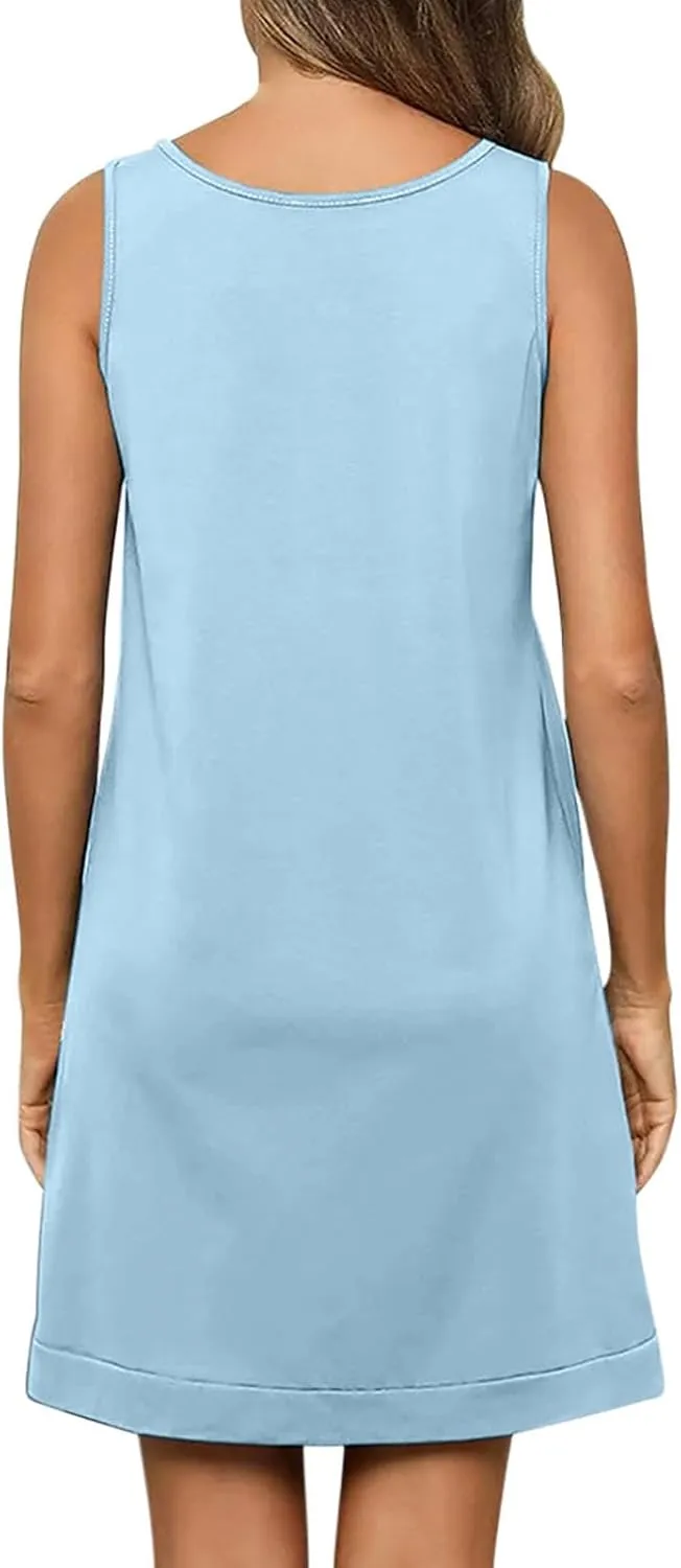 Women's Cotton Nightgowns Sleeveless Sleep Shirts Lace Night Shirts Sleep Dress Nightgown Ladies Sleepwear Night Gown