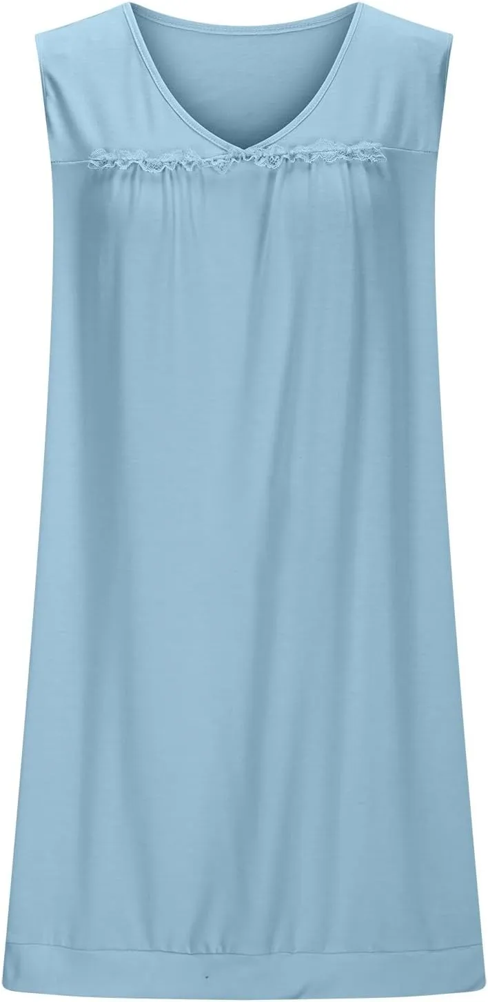 Women's Cotton Nightgowns Sleeveless Sleep Shirts Lace Night Shirts Sleep Dress Nightgown Ladies Sleepwear Night Gown